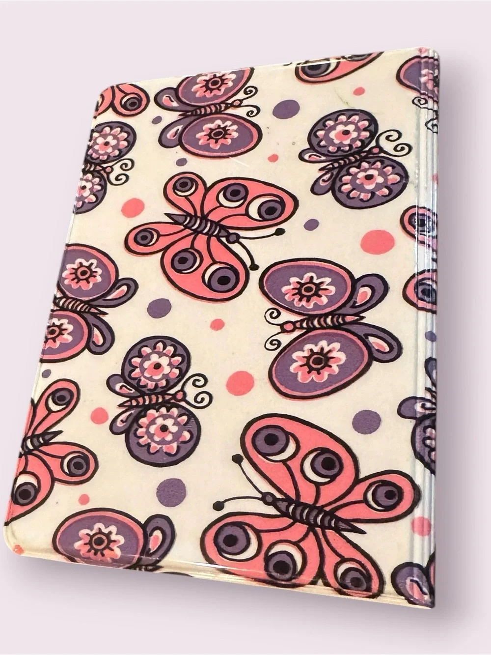 Vintage Set of Two Small Notebook Pads w/Cover Pink Butterfly & Yellow Owl Print
